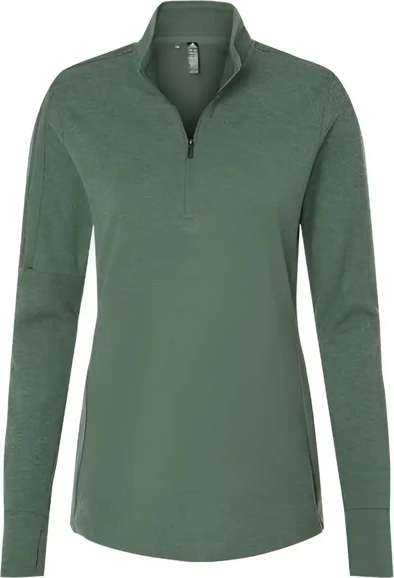 Adidas A555 Women’s 3-stripes Quarter-zip Sweater - Green Oxide Melange