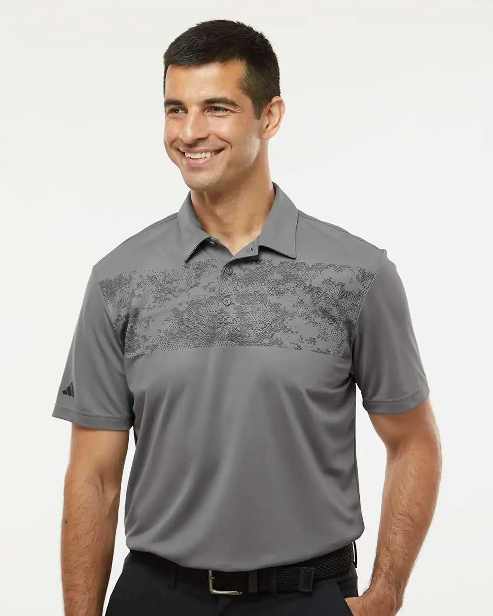 Adidas A585 Camo Chest Print Polo - Gray Three