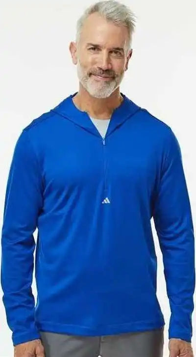 Adidas A596 Lightweight Performance Quarter Zip Hooded Pullover Collegiate Royal