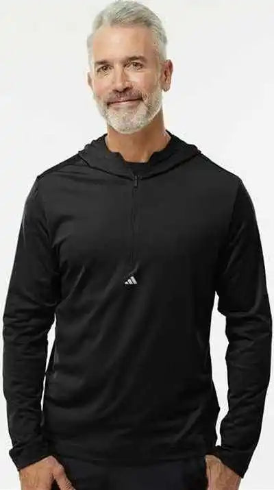 Adidas A596 Lightweight Performance Quarter-zip Hooded Pullover - Black