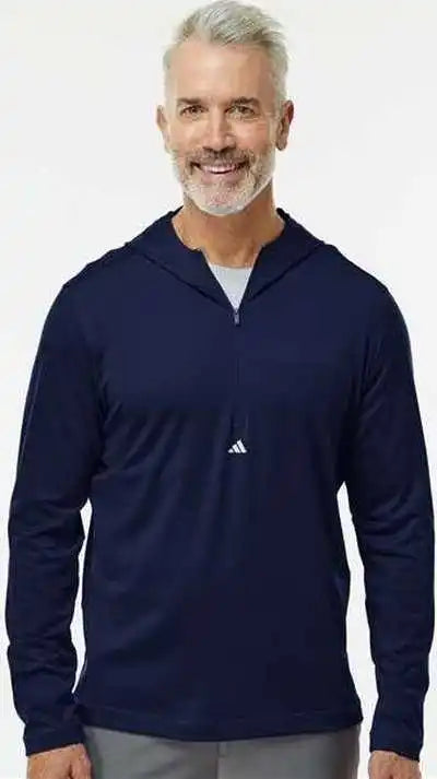 Adidas A596 Lightweight Performance Quarter-zip Hooded Pullover - Collegiate Navy
