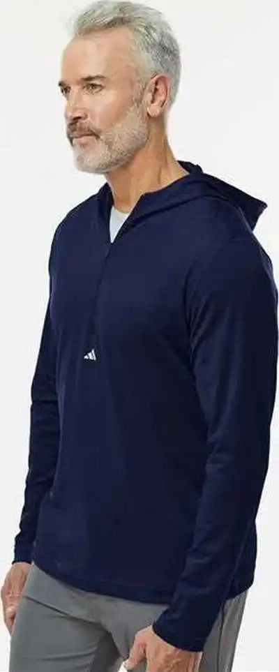 Adidas A596 Lightweight Performance Quarter Zip Hooded Pullover Collegiate Navy