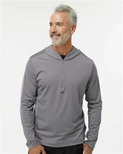 Adidas A596 Lightweight Performance Quarter-zip Hooded Pullover - Grey Three