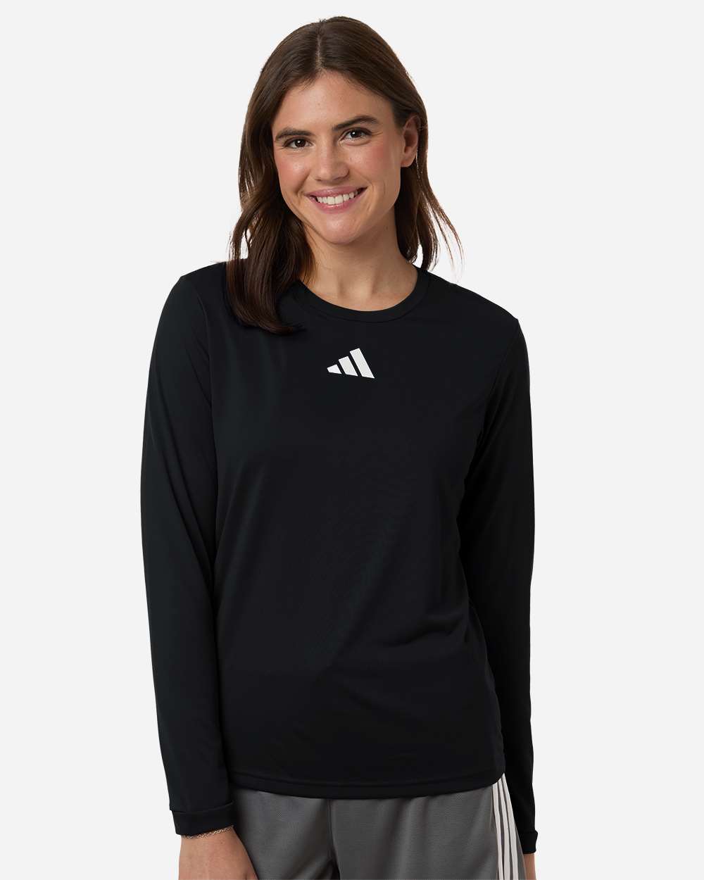 Adidas At105 Women’s Pregame Scoop Neck Long Sleeve T-shirt - Black White