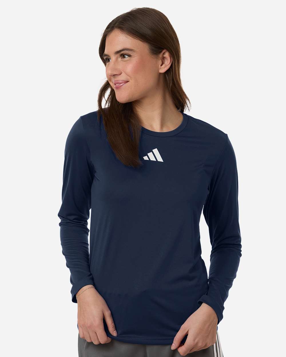 Adidas At105 Women’s Pregame Scoop Neck Long Sleeve T-shirt - Team Navy Blue White