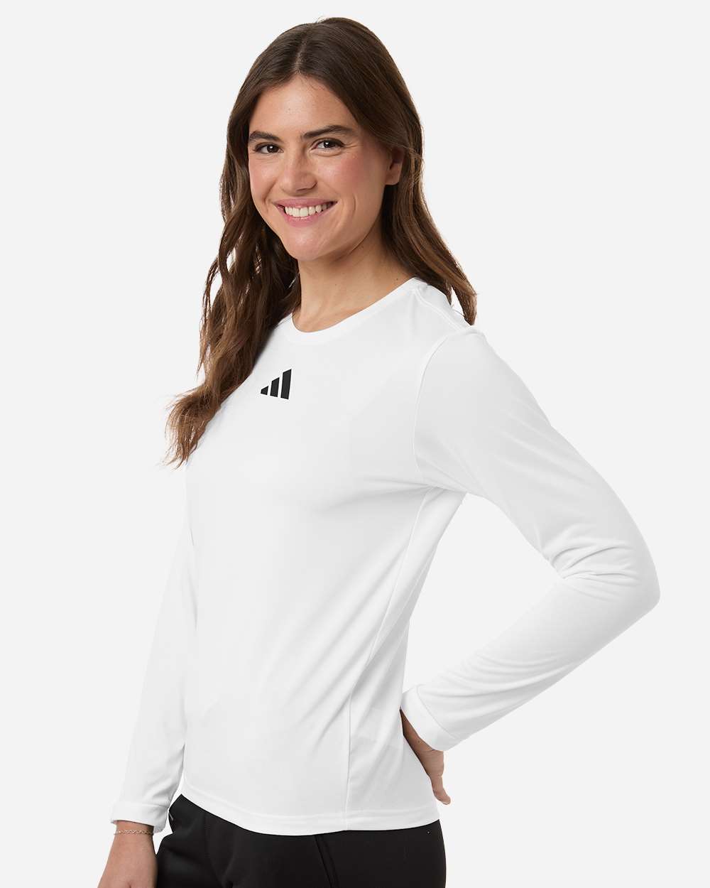 Adidas At105 Women’s Pregame Scoop Neck Long Sleeve T-shirt - White Black
