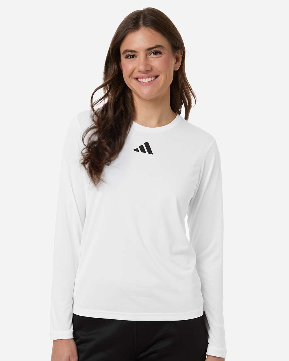 Adidas At105 Women’s Pregame Scoop Neck Long Sleeve T-shirt - White Black