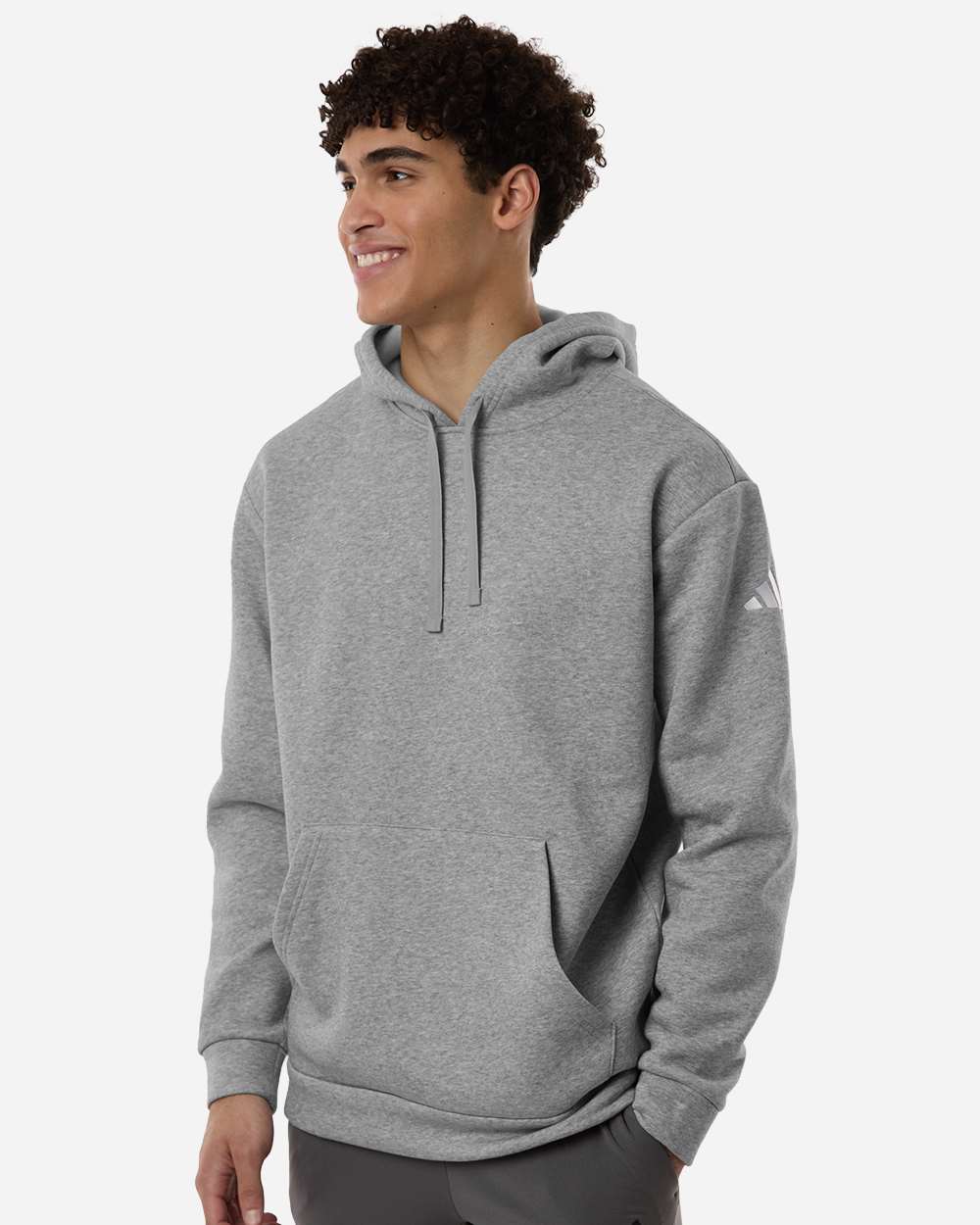 Adidas At203 Men’s Fleece Hooded Sweatshirt - Medium Grey Heather White