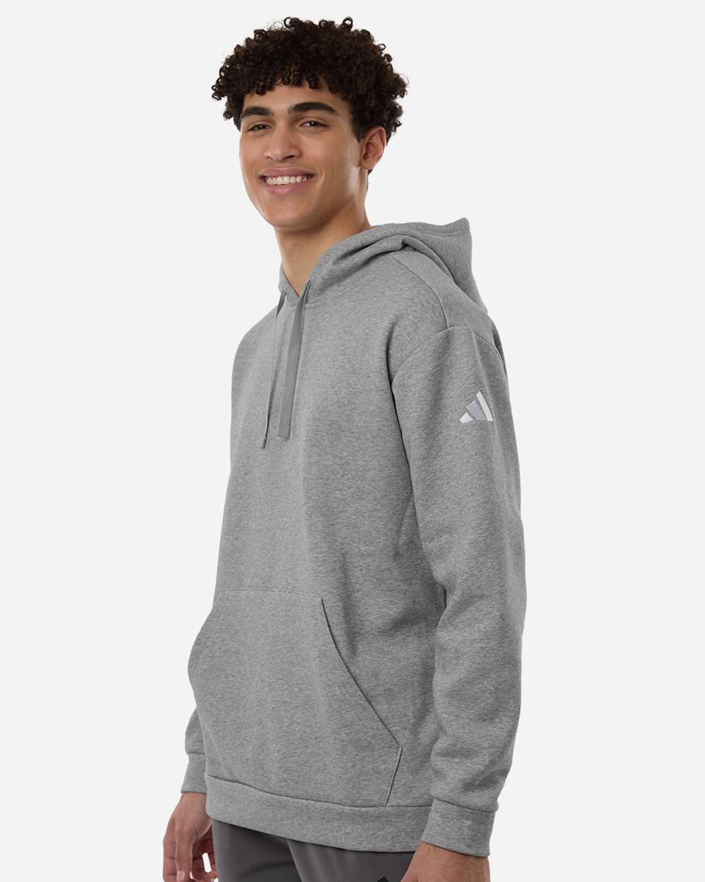 Adidas At203 Men’s Fleece Hooded Sweatshirt - Medium Grey Heather White
