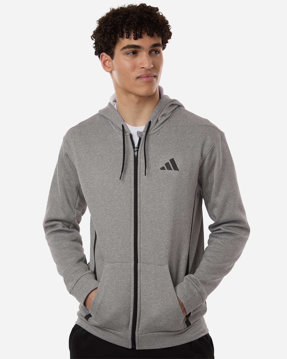 Adidas At208 Men’s Game & Go Fleece Full-zip Hooded Sweatshirt - Medium Grey Heather