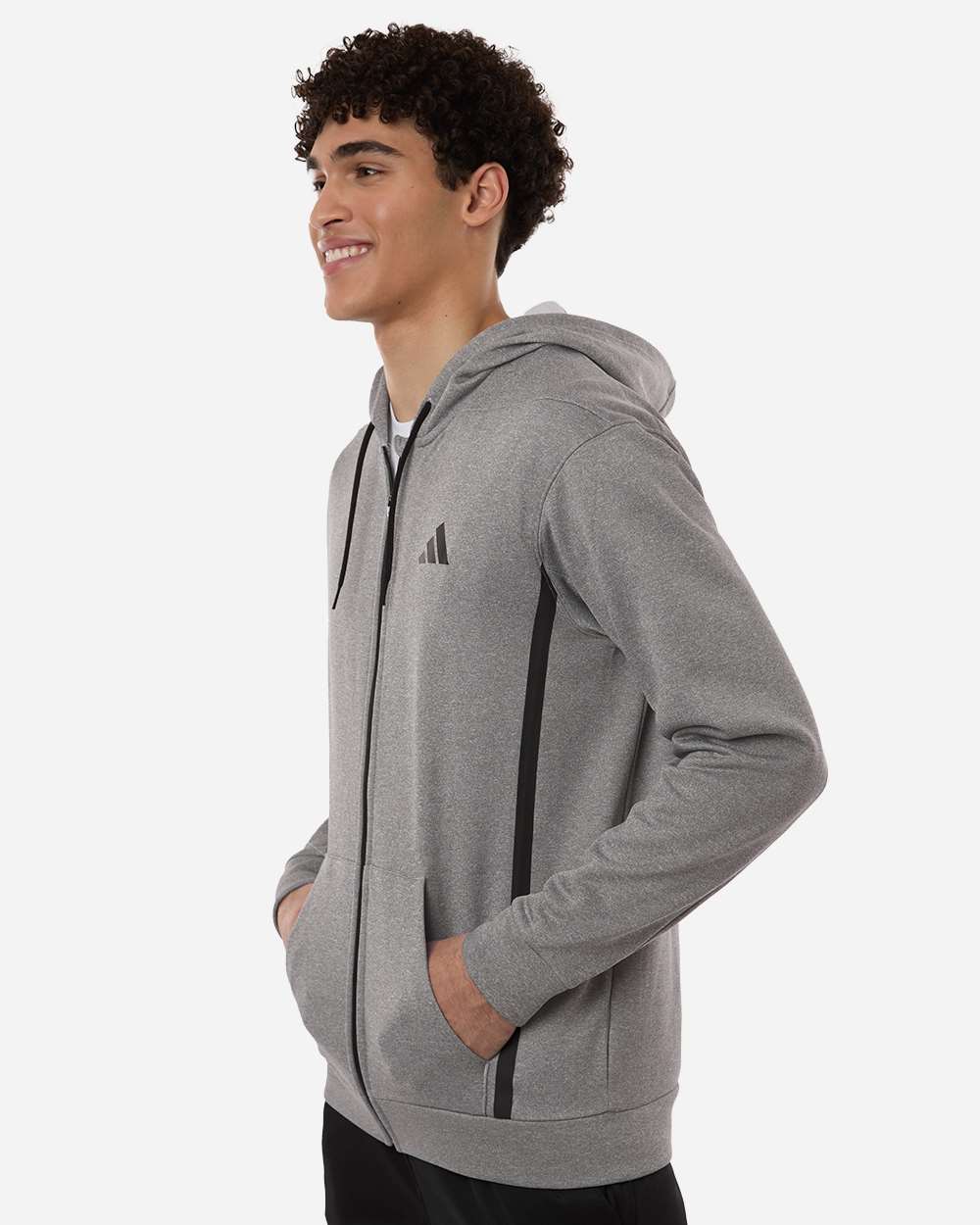 Adidas At208 Men’s Game & Go Fleece Full-zip Hooded Sweatshirt - Medium Grey Heather