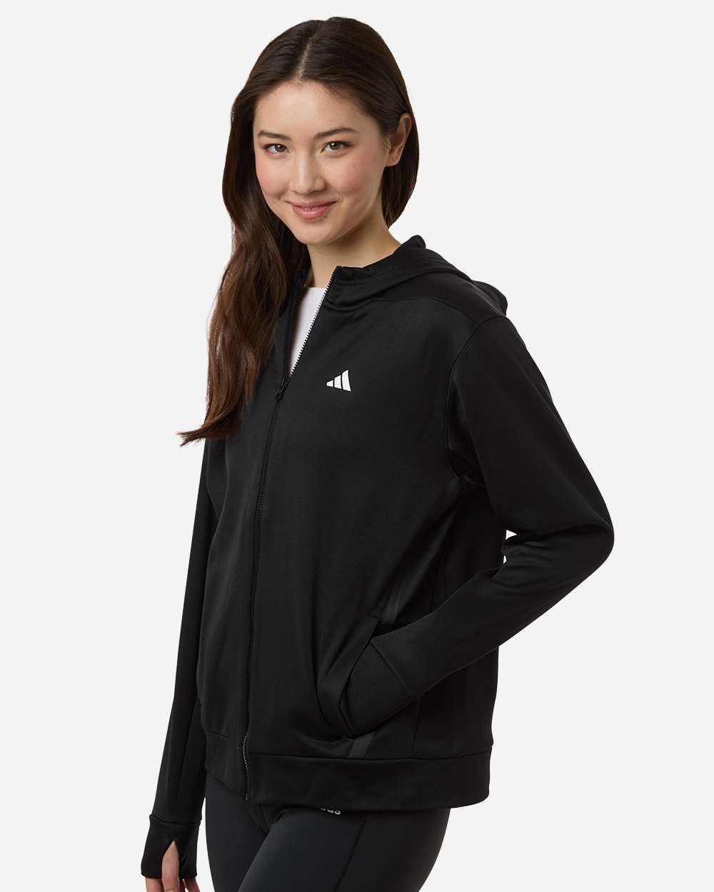 Adidas At209 Women’s Game & Go Fleece Full-zip Hooded Sweatshirt - Black White