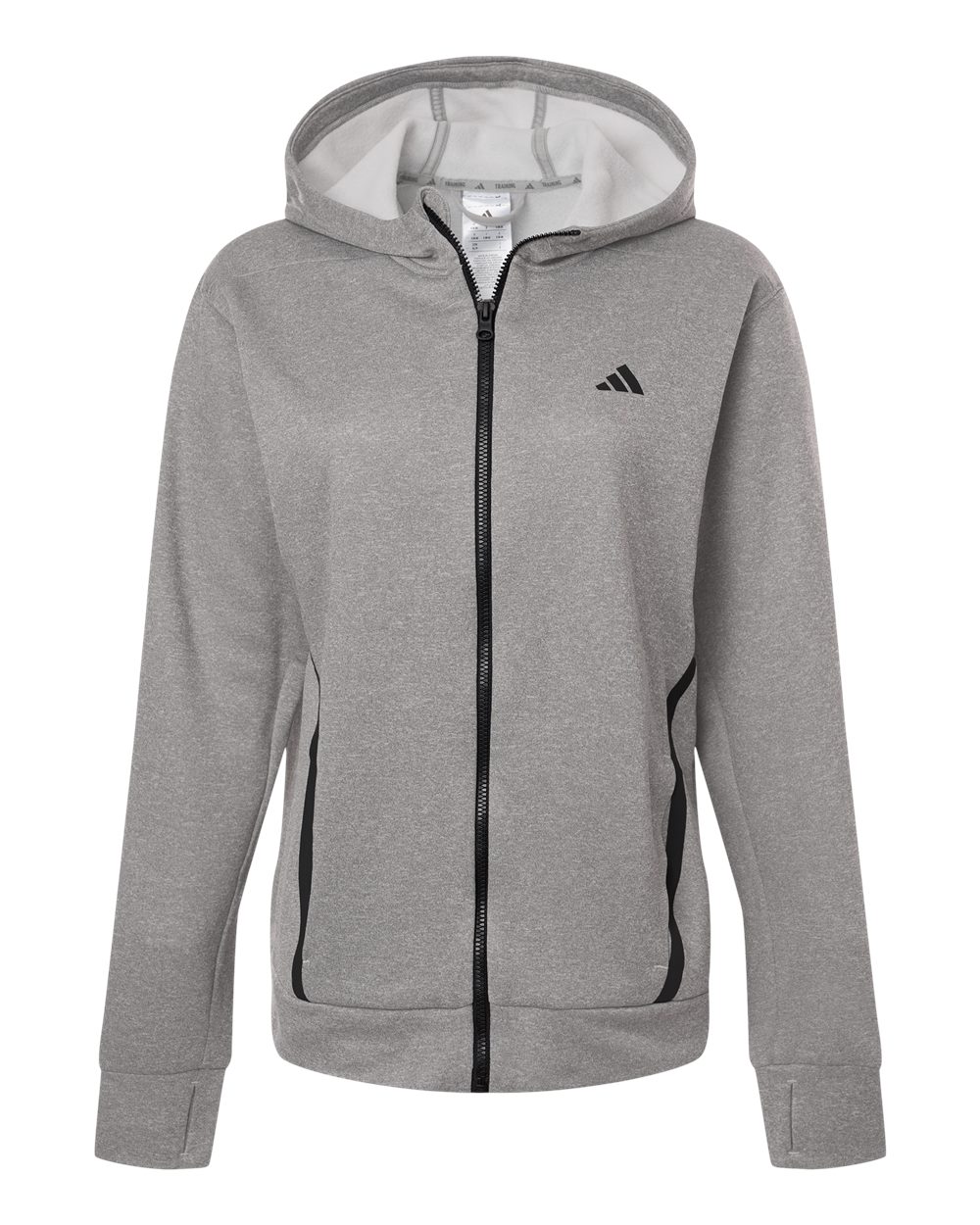 Adidas At209 Women’s Game & Go Fleece Full-zip Hooded Sweatshirt - Medium Grey Heather Black