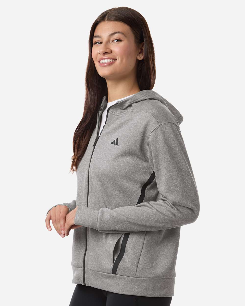 Adidas At209 Women’s Game & Go Fleece Full-zip Hooded Sweatshirt - Medium Grey Heather Black