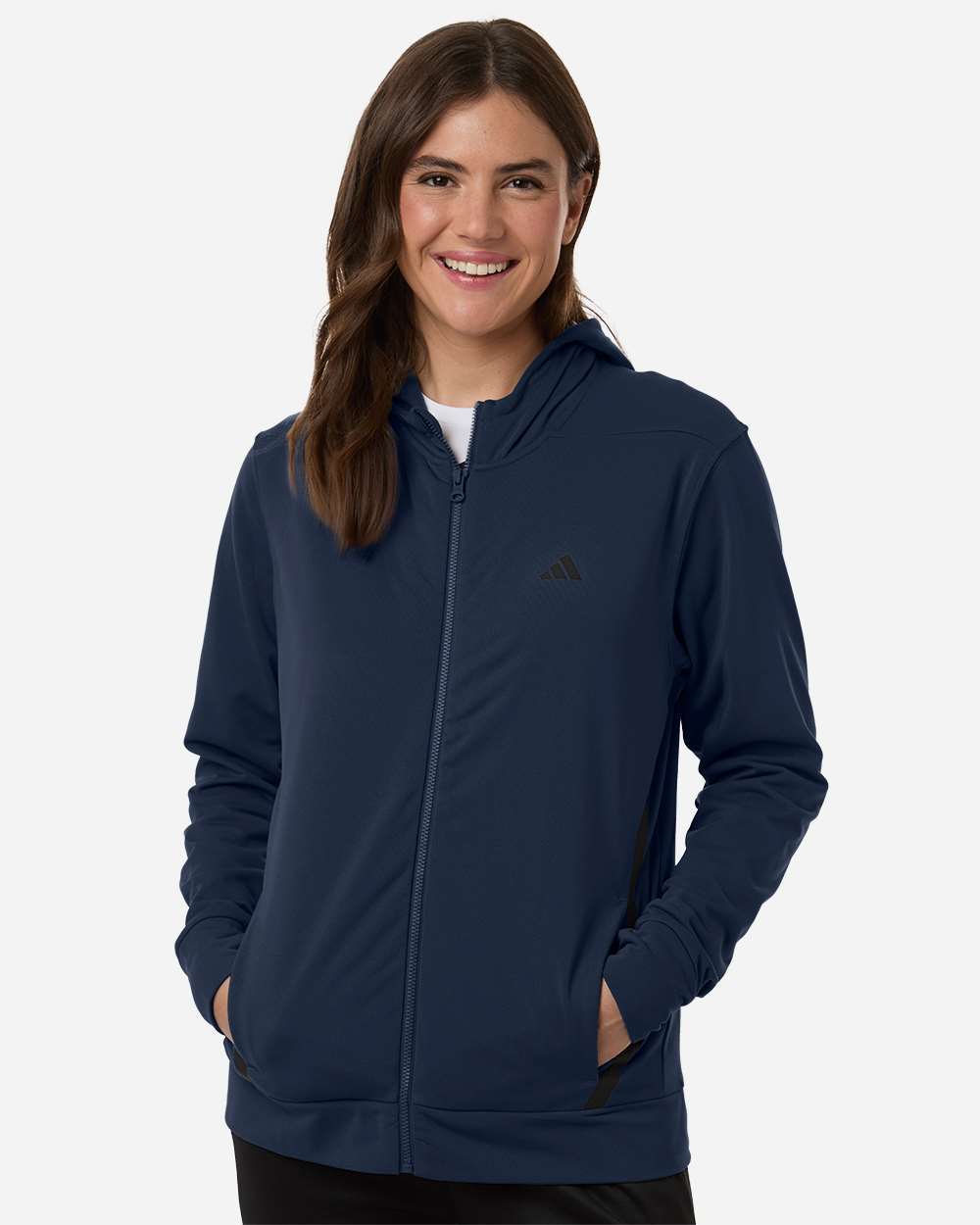 Adidas At209 Women’s Game & Go Fleece Full-zip Hooded Sweatshirt - Team Navy Blue Black