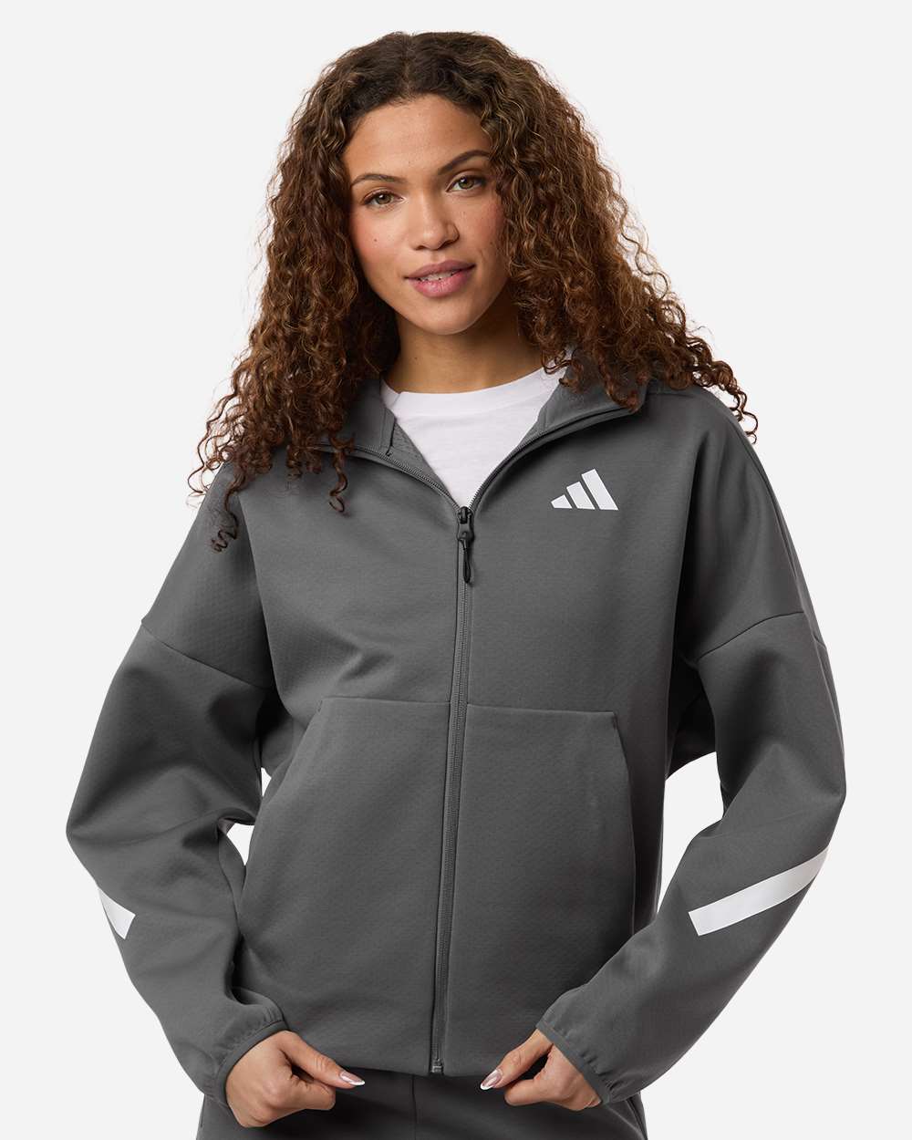 Adidas At221 Women’s Z.n.e Full-zip Hooded Sweatshirt - Team Grey Four White