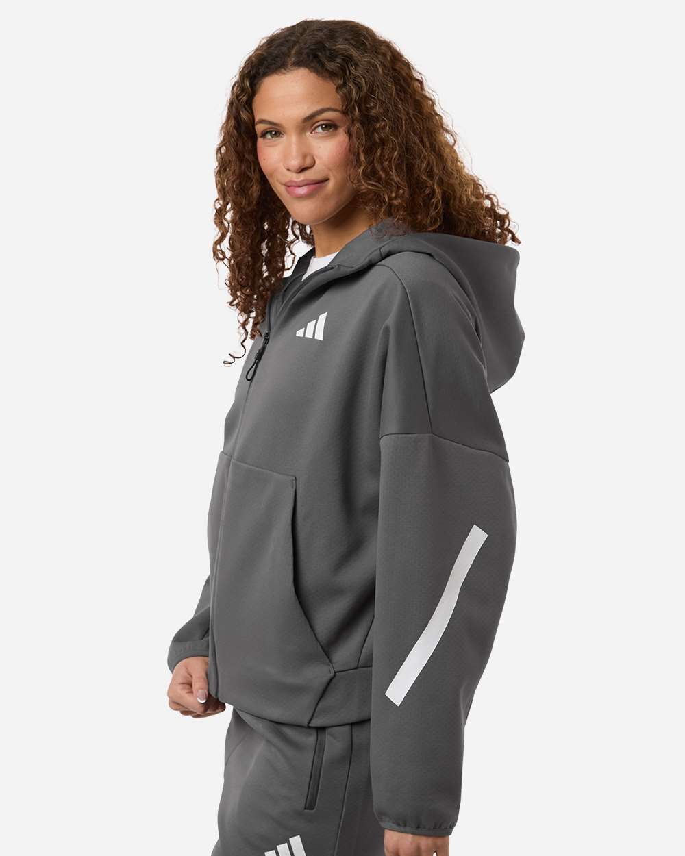 Adidas At221 Women’s Z.n.e Full-zip Hooded Sweatshirt - Team Grey Four White