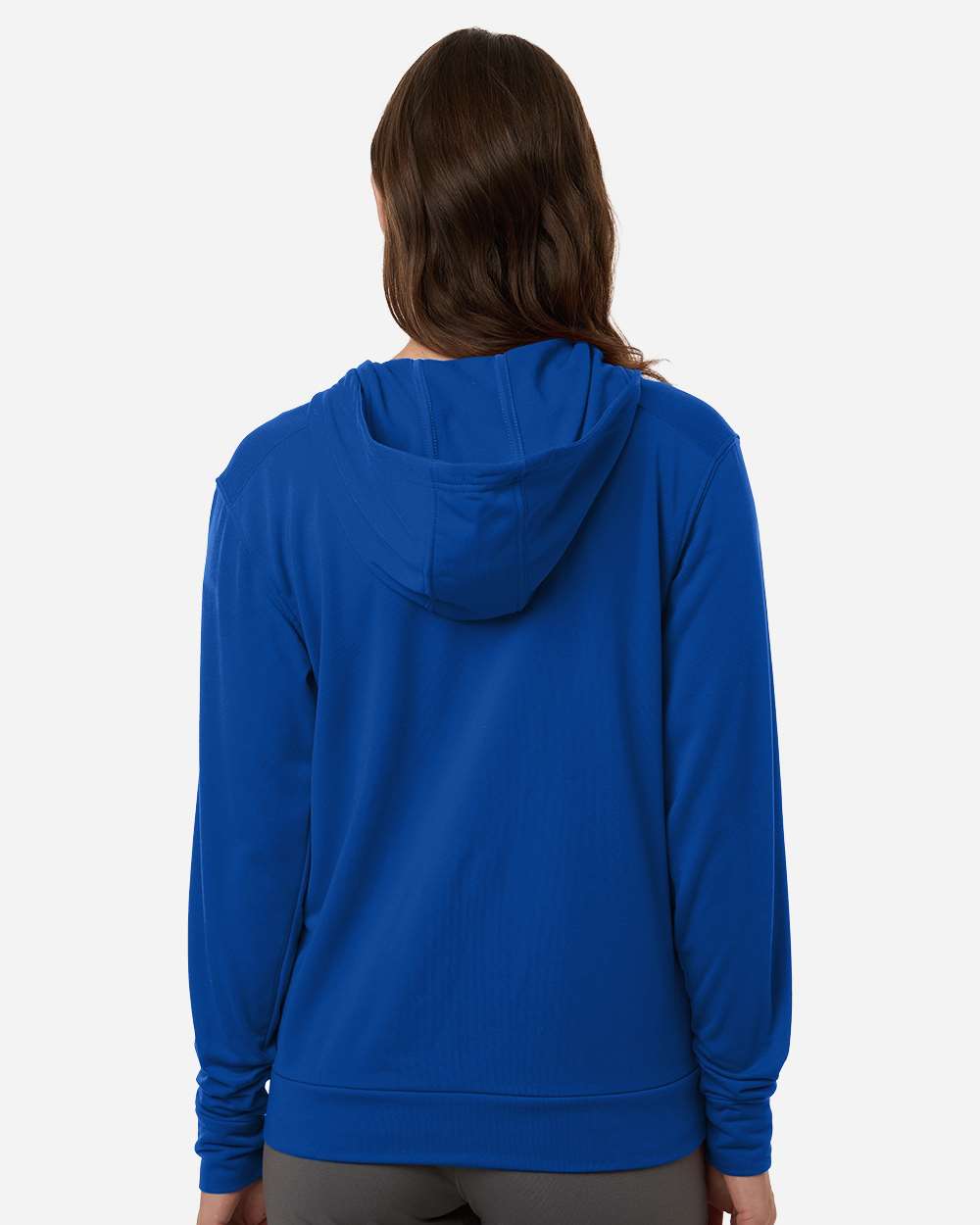 Back view of Team Royal Blue/Black Adidas AT209 Women's Game & Go Fleece Full-Zip Hoodie