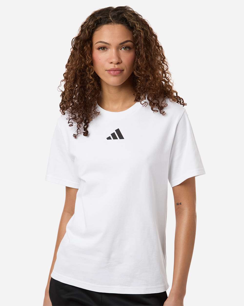 Front view of White/Black Adidas AT107 Women's Fresh T-Shirt