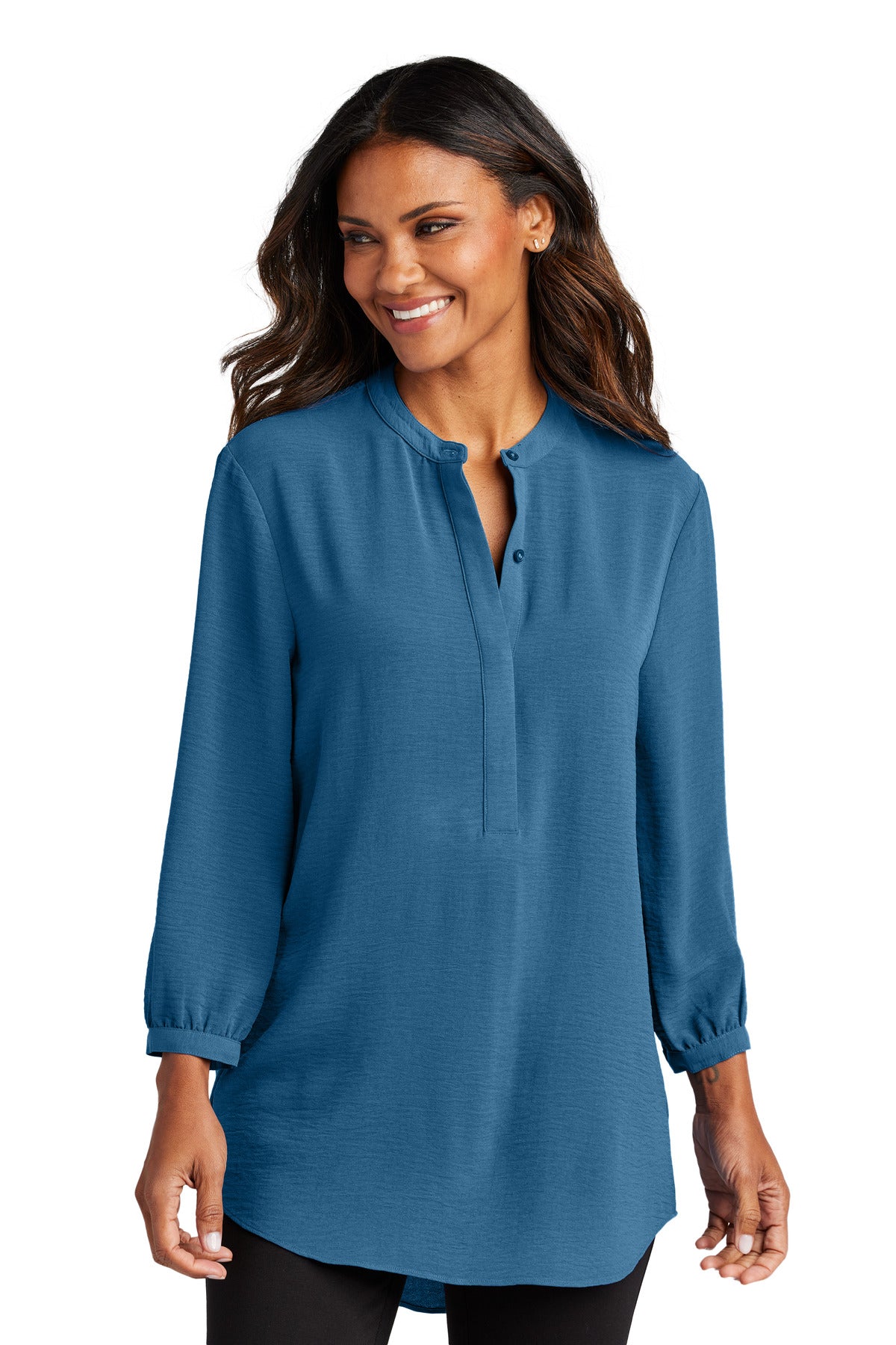 AegeanBlue Port Authority Women's 3/4-Sleeve Textured Crepe Tunic LW713