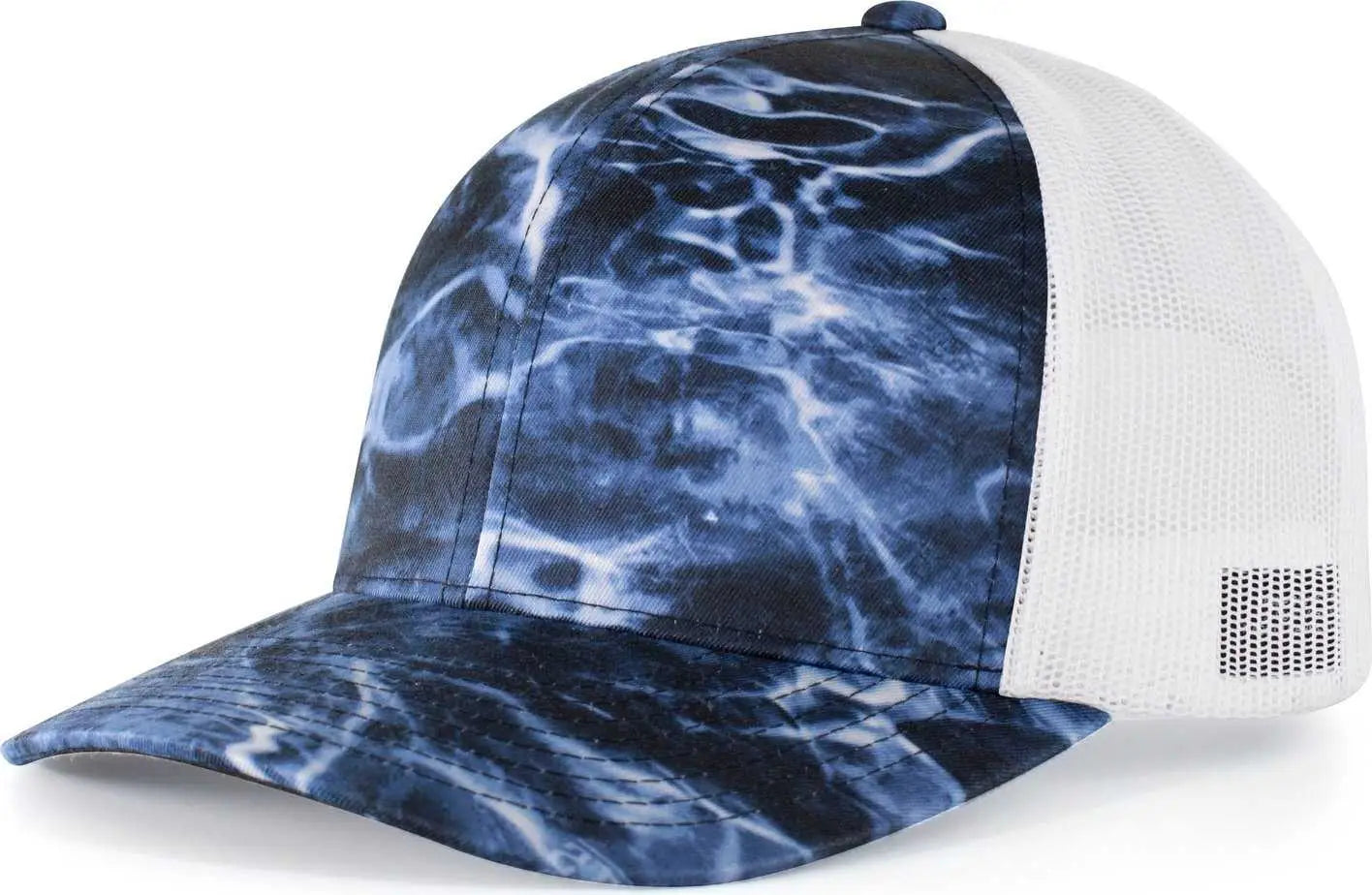 Pacific Headwear 107c Elements Agua Camo Trucker Snapback Cap - Bluefin White - Mossy Oak / 7’’ - 7 7/8’’