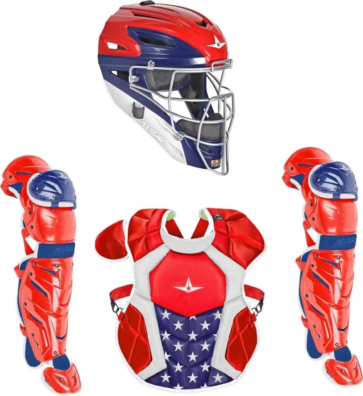 All Star System 7 Certified Nocsae Young Pro Catcher’s Set (ages 12 16) Usa Red White