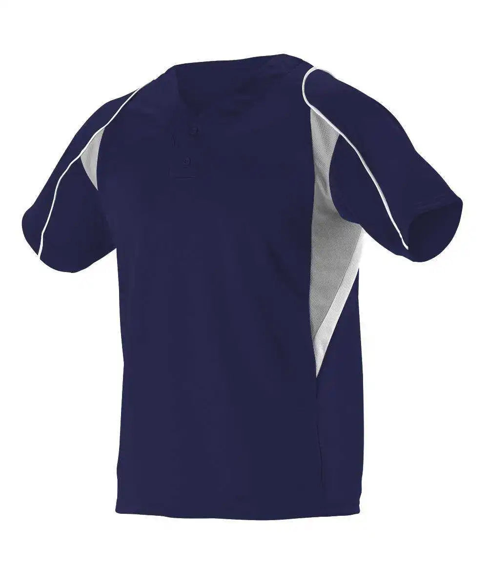 Alleson Athletic 529 Adult 2 Button Henley Baseball Jersey Navy Gray White
