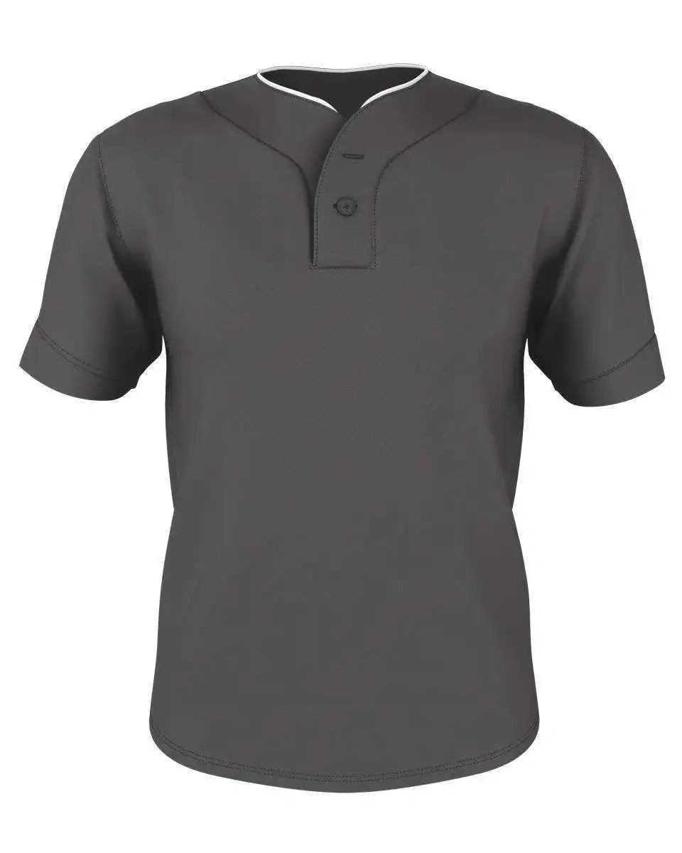 Alleson Athletic 52mthjy Youth Two Button Mesh Baseball Jersey with Piping - Charcoal Solid White