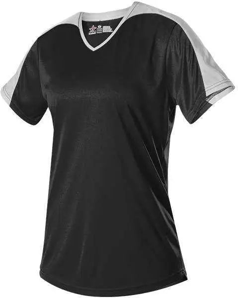 Alleson Athletic 558vg Girls v Neck Fastpitch Jersey - Black White