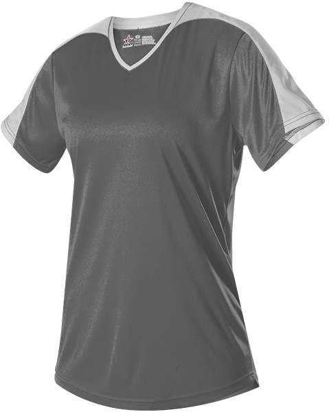 Alleson Athletic 558vg Girls v Neck Fastpitch Jersey - Charcoal Solid White