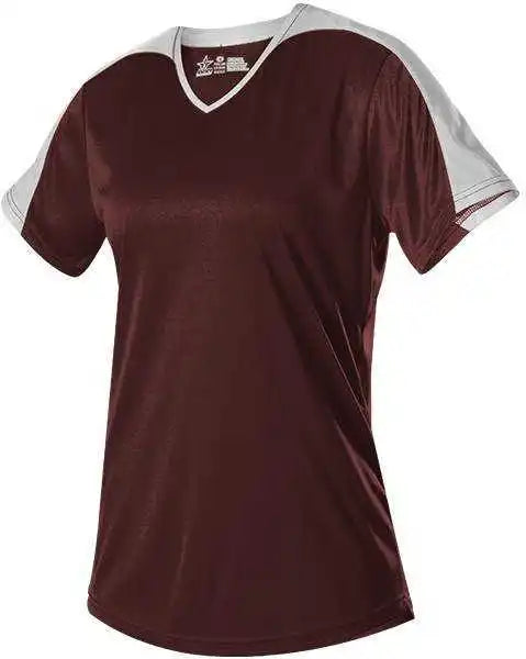 Alleson Athletic 558vw Womens v Neck Fastpitch Jersey - Light Maroon White