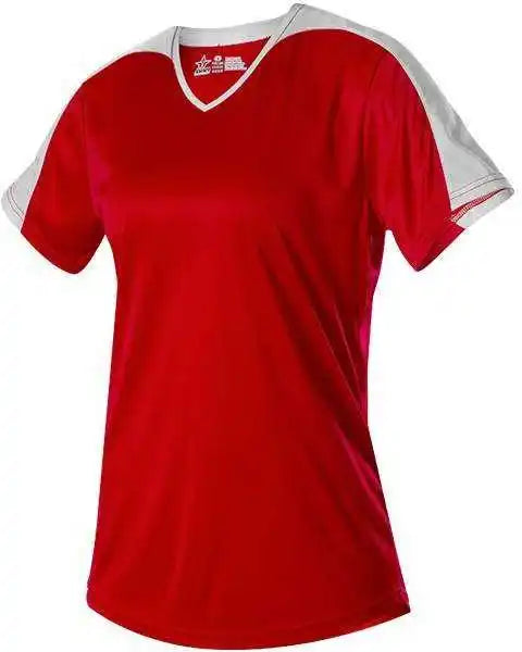 Alleson Athletic 558vw Womens v Neck Fastpitch Jersey - Red White