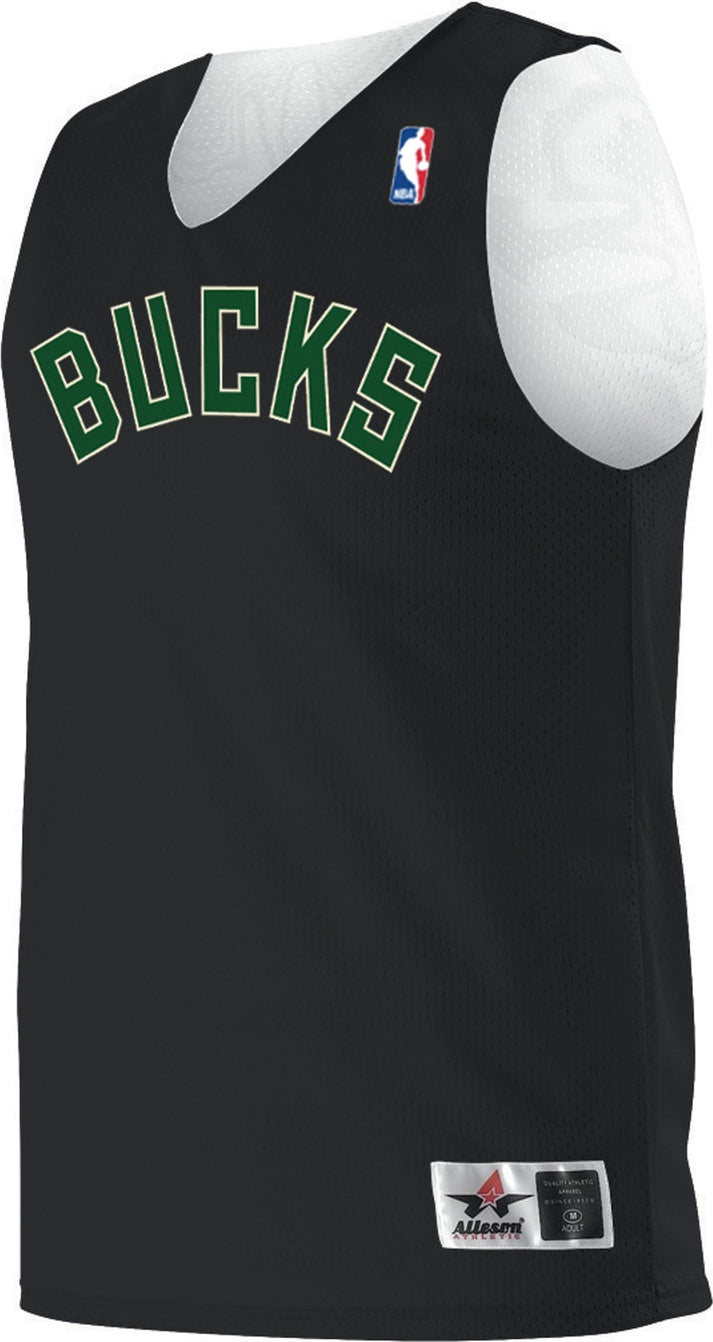 Alleson Athletic A115ly Nba Youth Logoed Reversible Jersey - Milwaukee Bucks - Black White / Xs