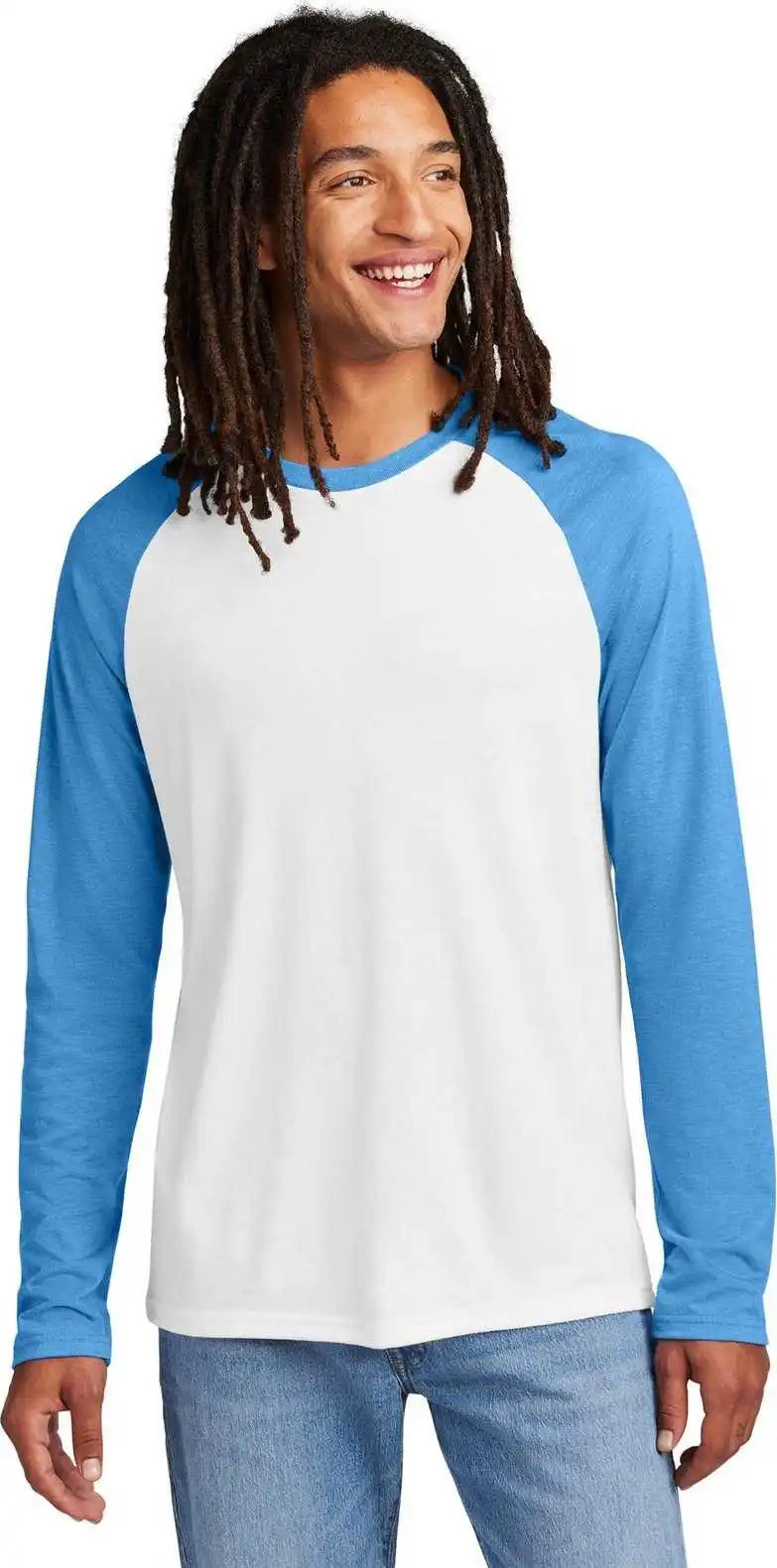 Allmade Al6009 Unisex Tri Blend Long Sleeve Colorblock Raglan Azrb/btwht
