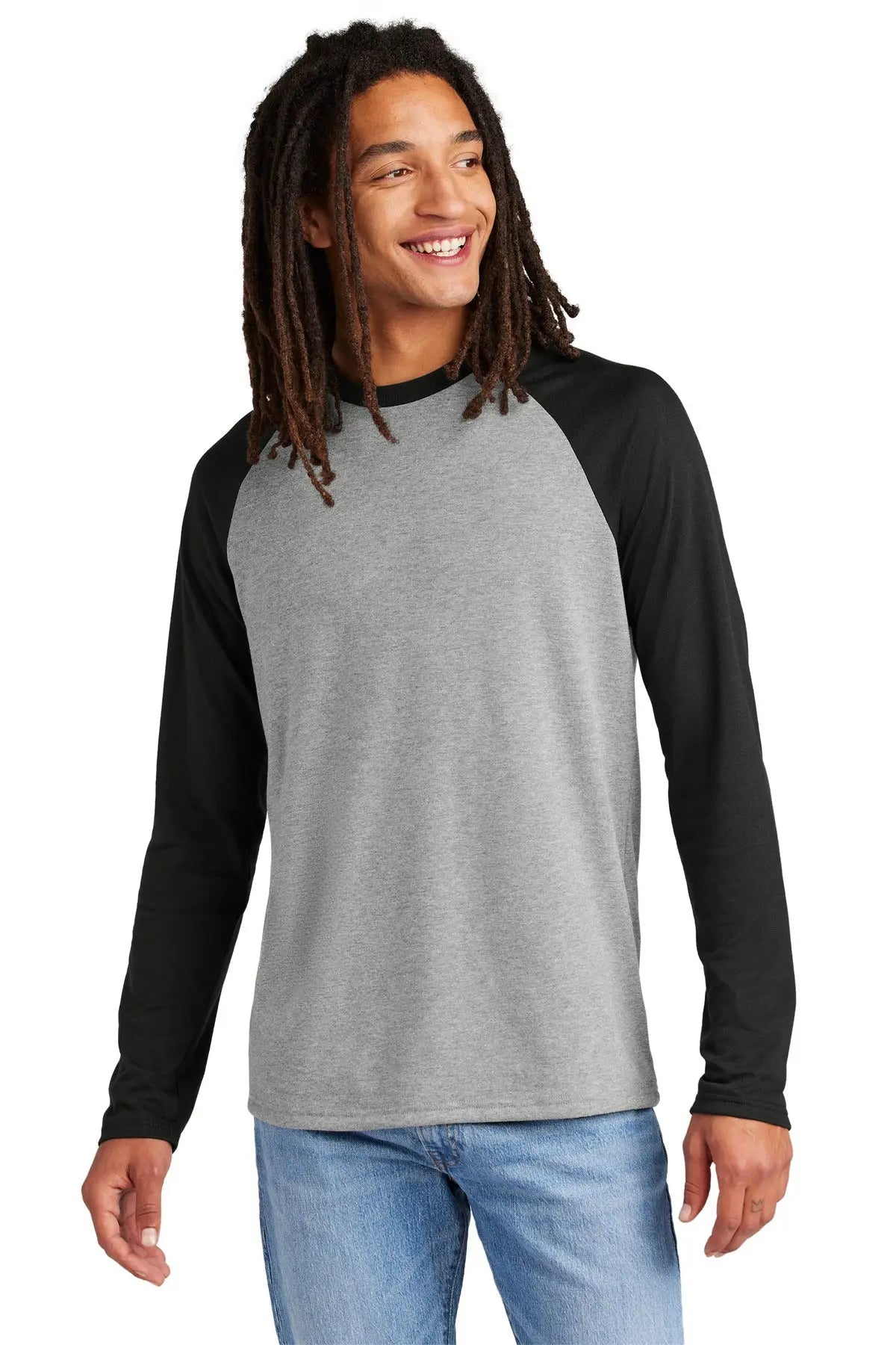 Allmade Al6009 Allmade Unisex Tri-blend Long Sleeve Colorblock Raglan - Deep Black Aluminum Gray - Black/ / Adult Xs