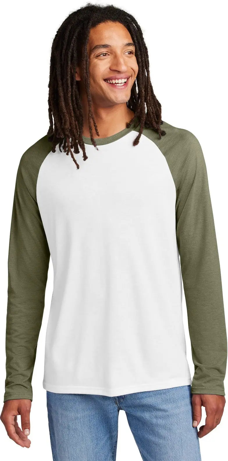 Allmade Al6009 Allmade Unisex Tri-blend Long Sleeve Colorblock Raglan - Olive you Green Bright White - Green/ / Adult Xs