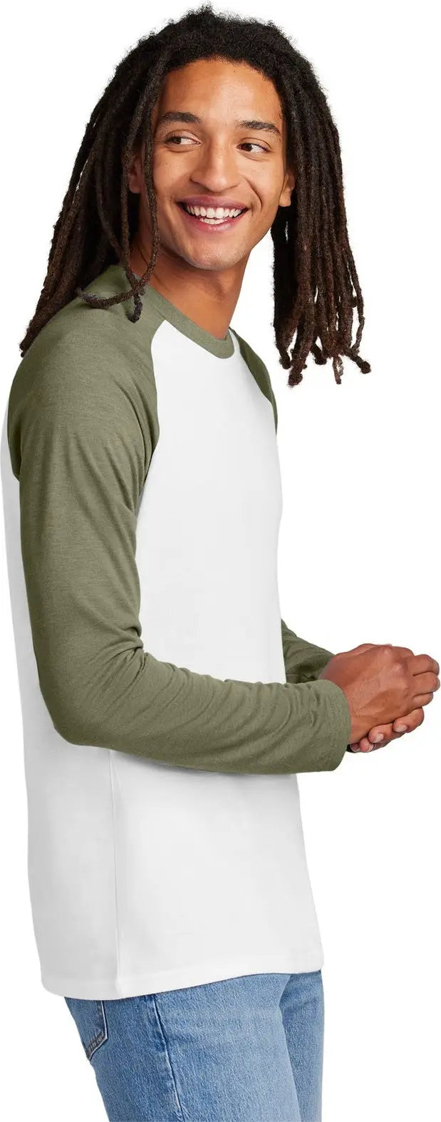 Allmade Al6009 Allmade Unisex Tri-blend Long Sleeve Colorblock Raglan - Olive you Green Bright White