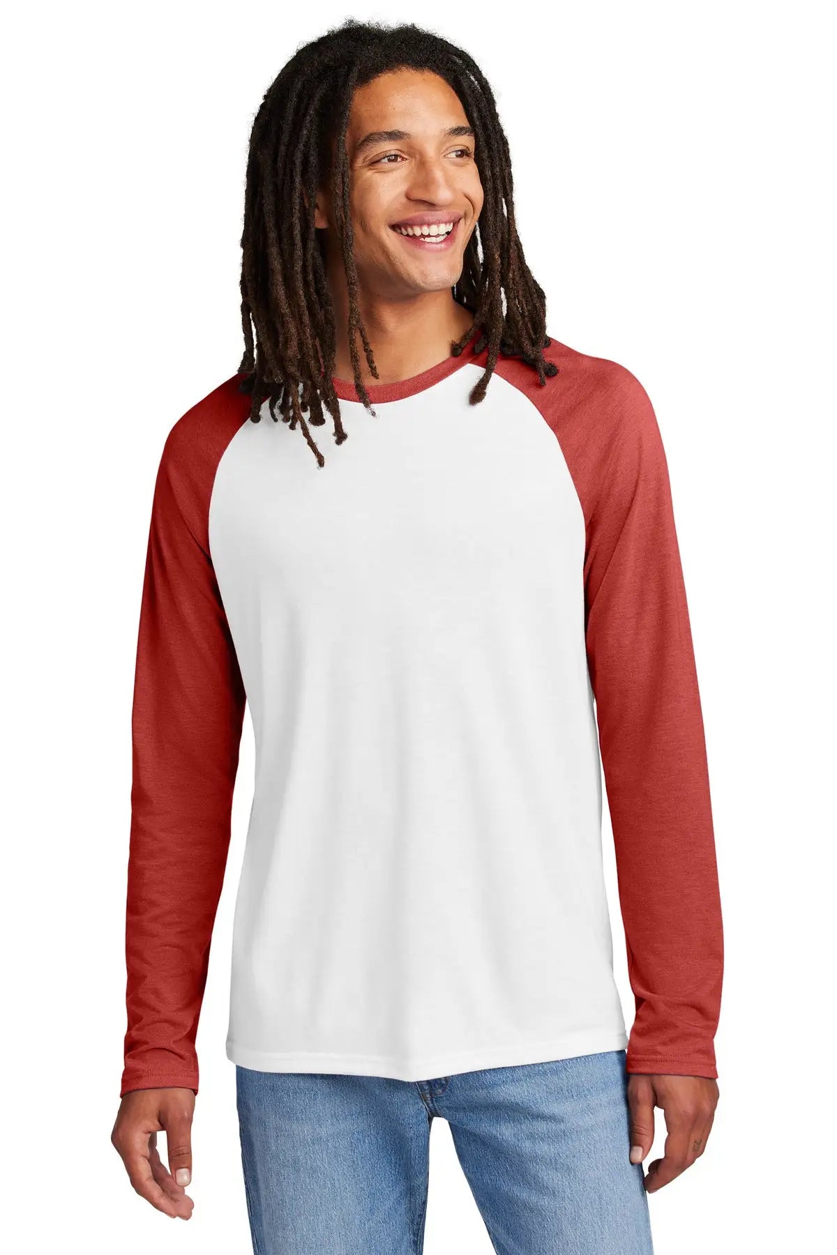 Allmade Al6009 Allmade Unisex Tri-blend Long Sleeve Colorblock Raglan - Rise Up Red Bright White - Red/ / Adult Xs