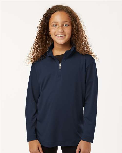 Allpro 41870y Pro-lock Youth Performance Quarter-zip Pullover - Heather Navy