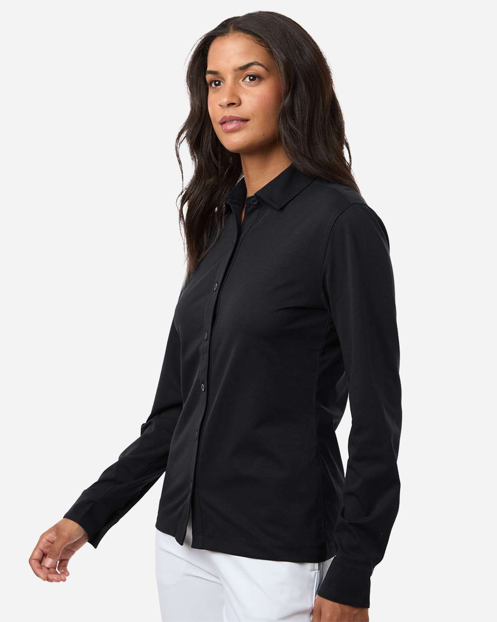 Allpro 41spll Women’s Pro-flex Sorona Button Down Shirt - Black