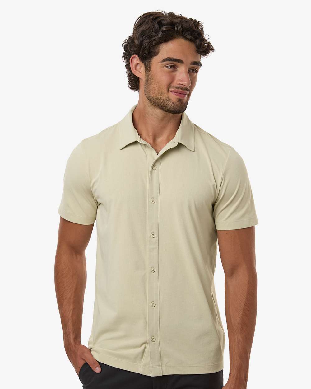Allpro 41spss Men’s Pro-flex Sorona® Button Down Short Sleeve Shirt - Sand