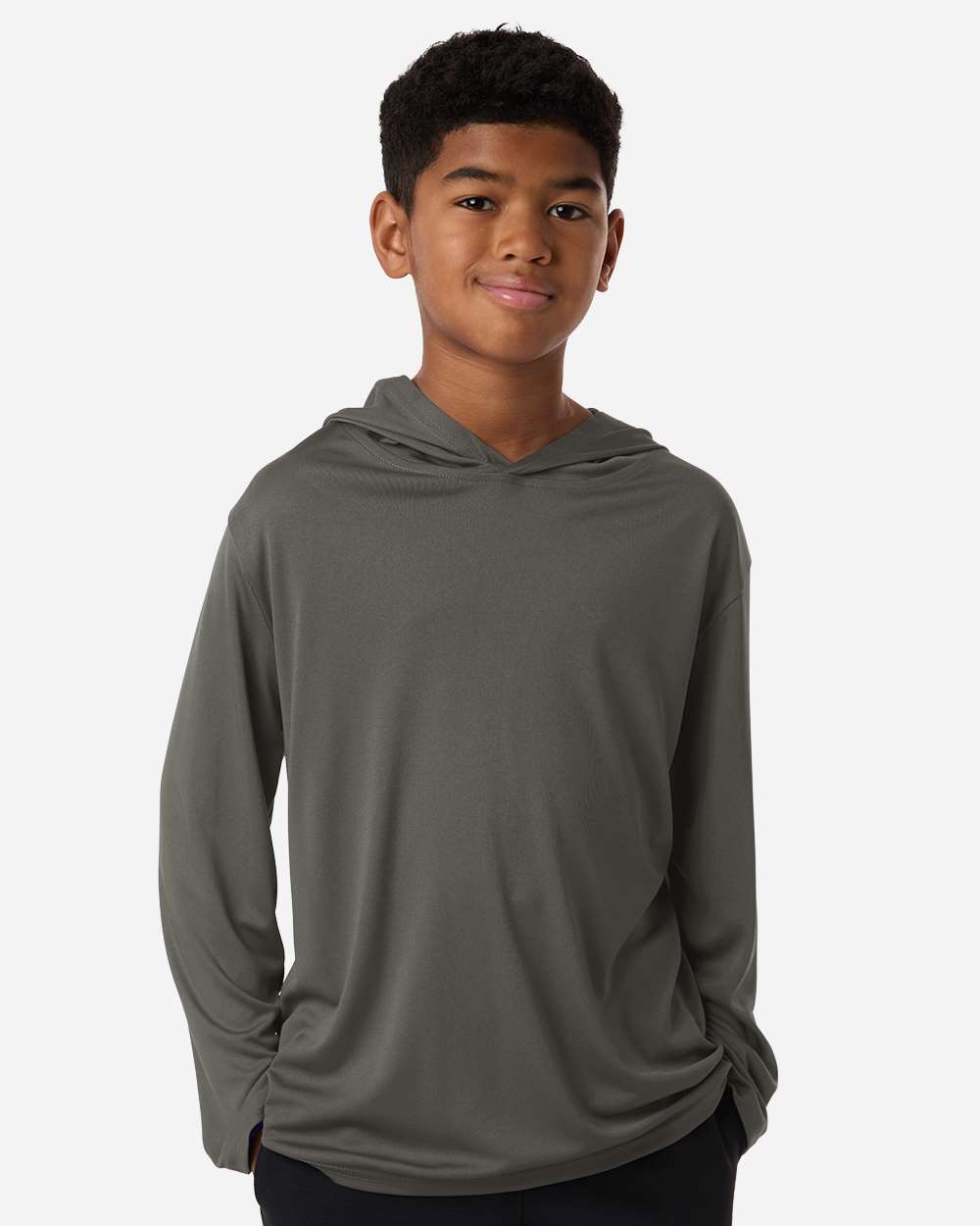 Allpro 48510y Youth Pro-lock Performance Hooded Long Sleeve T-shirt - Charcoal