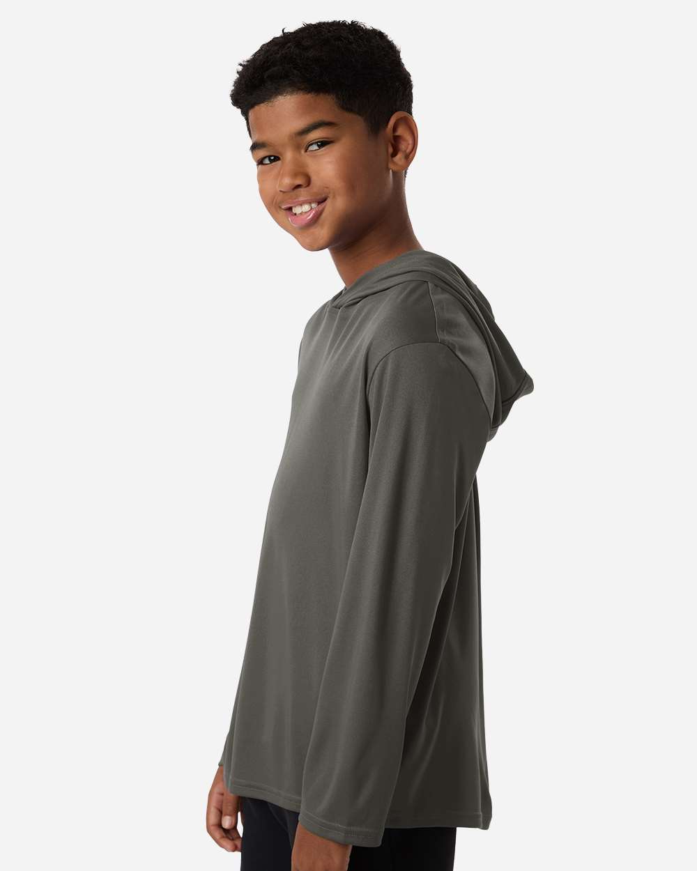 Allpro 48510y Youth Pro-lock Performance Hooded Long Sleeve T-shirt - Charcoal
