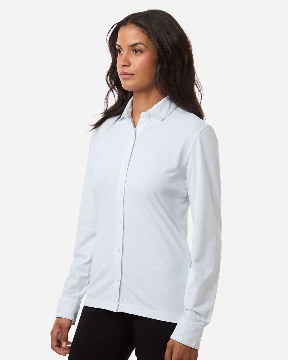 Side view of White AllPro 41SPLL Women's Pro-Flex Button Down Shirt