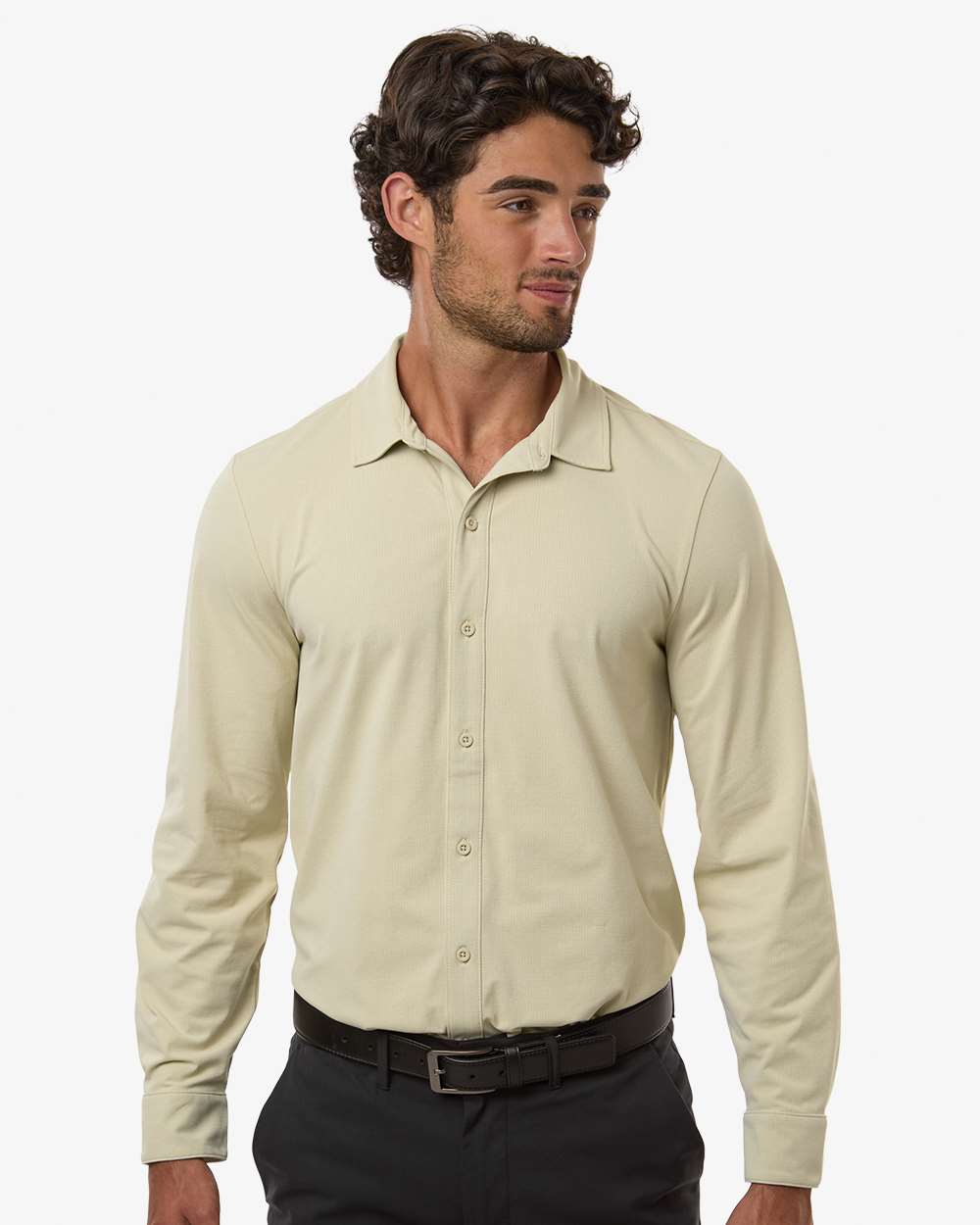 Front view of Sand AllPro 41SPLS Men's Pro-Flex Button Down Shirt