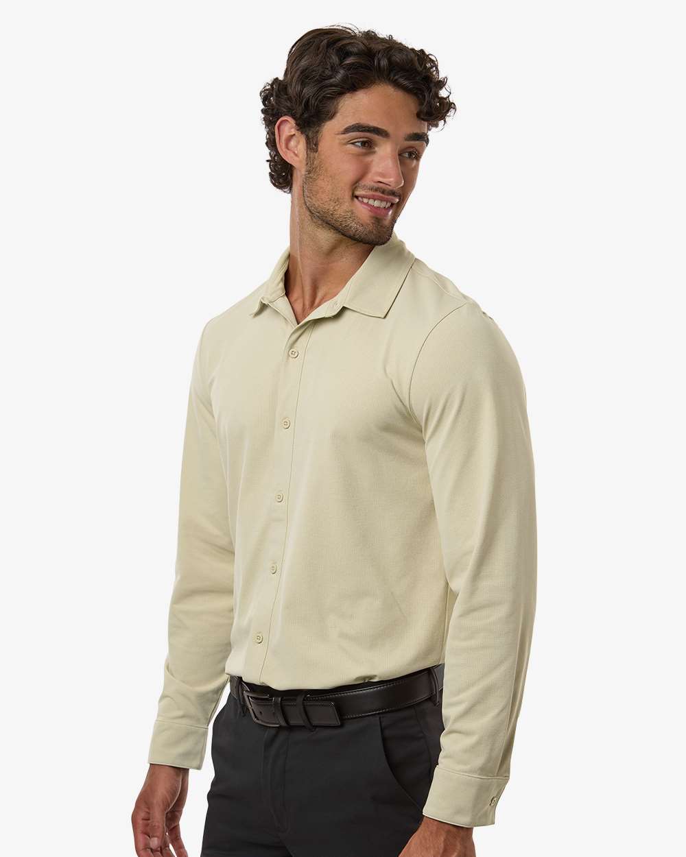 Side view of Sand AllPro 41SPLS Men's Pro-Flex Button Down Shirt