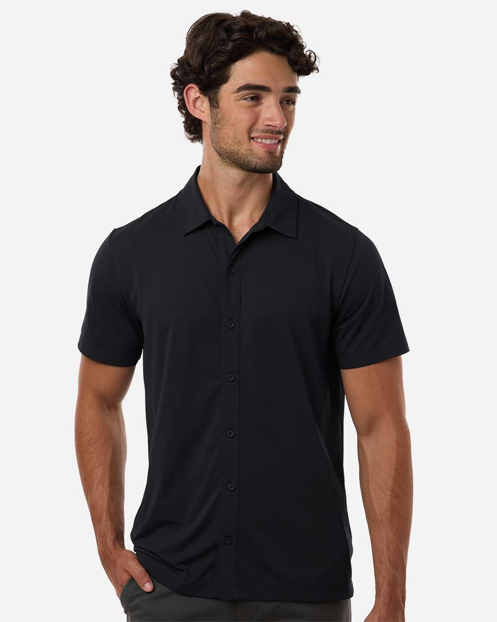 Front view of Black AllPro 41SPSS Men's Pro-Flex Short Sleeve Shirt