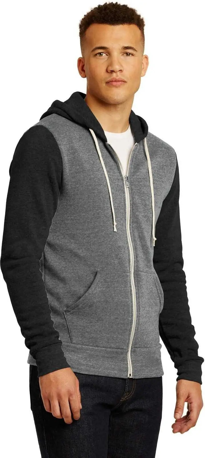 Alternative Aa32023 Colorblock Rocky Eco Fleece Zip Hoodie - Gray True Black