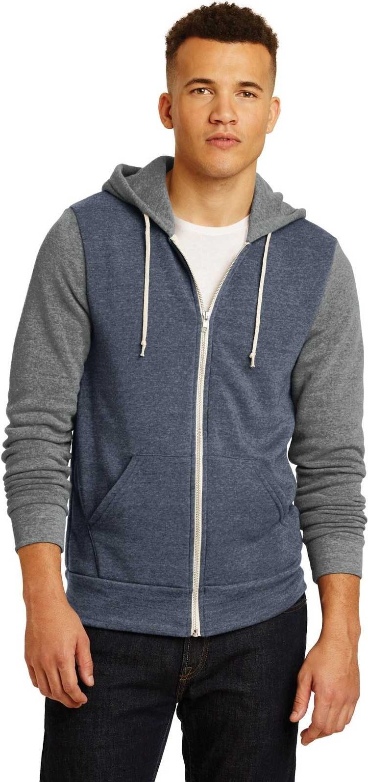Alternative Aa32023 Colorblock Rocky Eco Fleece Zip Hoodie - True Navy Gray