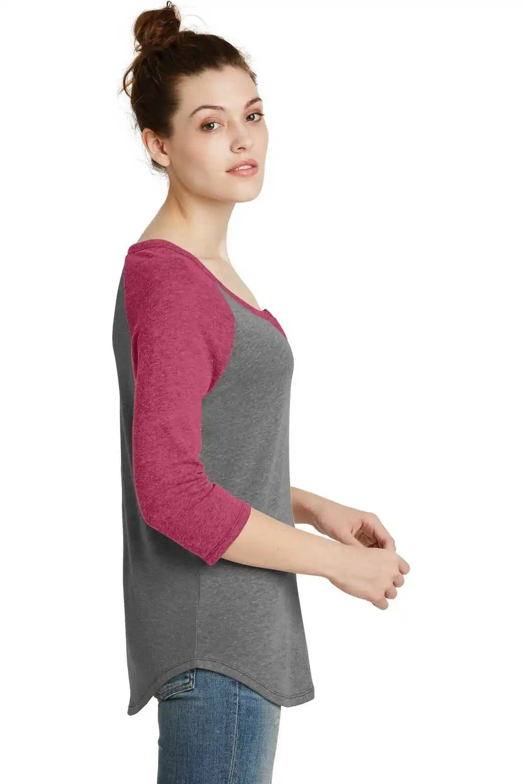 Alternative Aa5060 Women’s Outfield 3/4-sleeve Vintage 50/50 Tee - Coal Pink